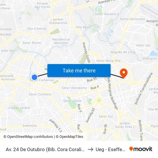 Av. 24 De Outubro (Bib. Cora Coralina) to Ueg - Eseffego map