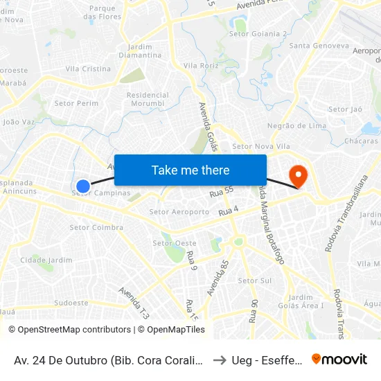 Av. 24 De Outubro (Bib. Cora Coralina) to Ueg - Eseffego map
