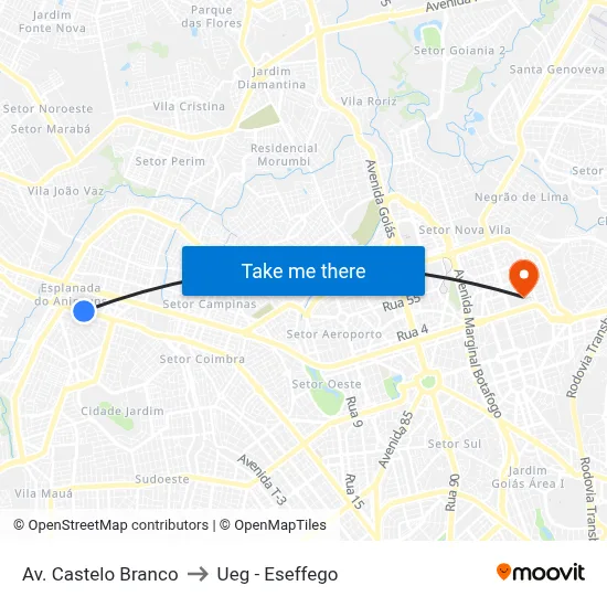 Av. Castelo Branco to Ueg - Eseffego map