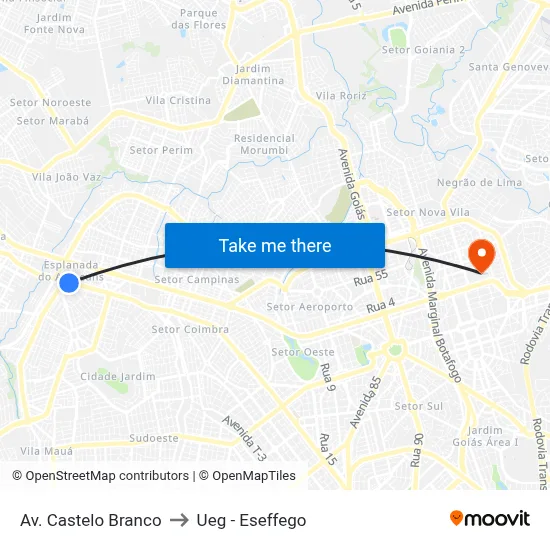 Av. Castelo Branco to Ueg - Eseffego map