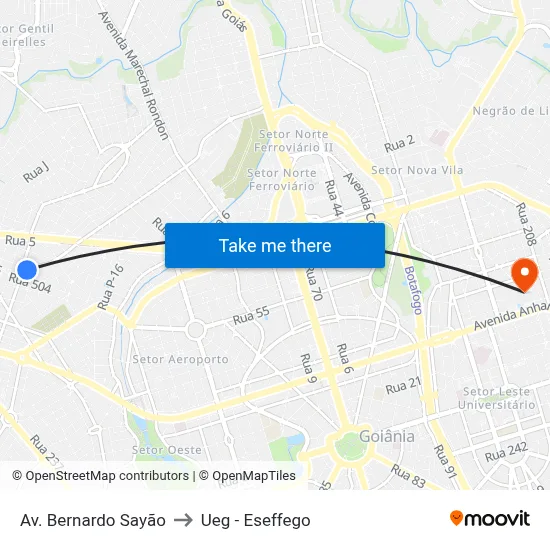 Av. Bernardo Sayão to Ueg - Eseffego map