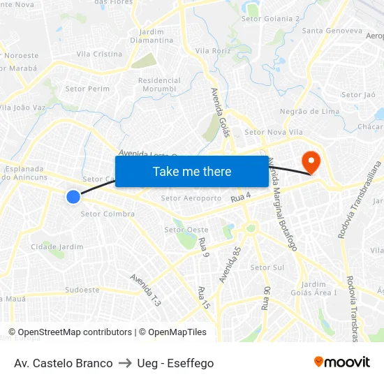 Av. Castelo Branco to Ueg - Eseffego map