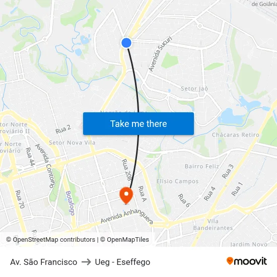 Av. São Francisco to Ueg - Eseffego map