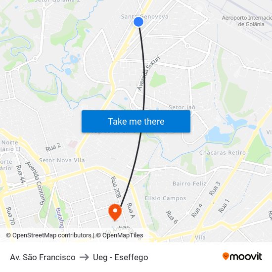 Av. São Francisco to Ueg - Eseffego map