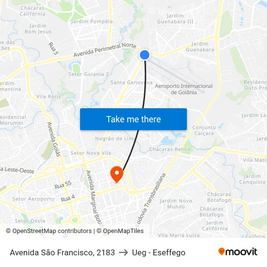 Avenida São Francisco, 2183 to Ueg - Eseffego map
