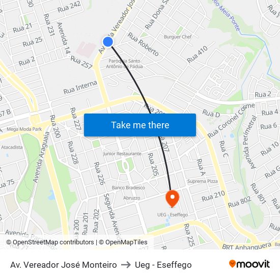 Av. Vereador José Monteiro to Ueg - Eseffego map