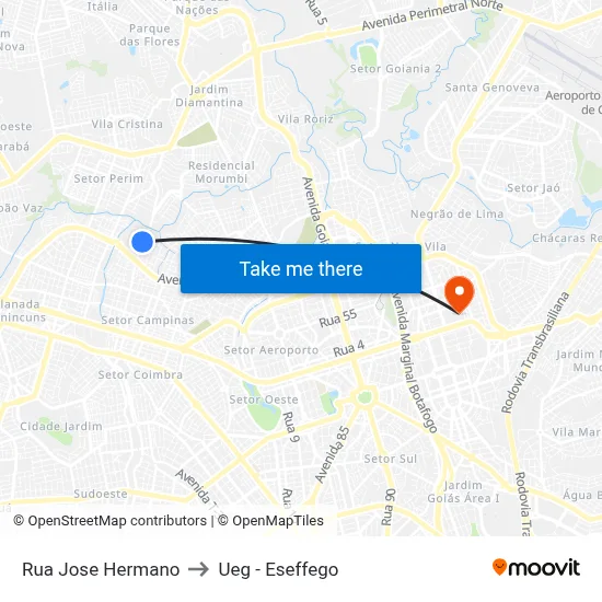 Rua Jose Hermano to Ueg - Eseffego map
