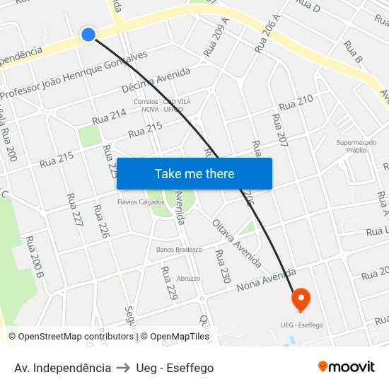 Av. Independência to Ueg - Eseffego map