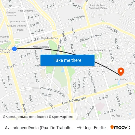Av. Independência (Pça. Do Trabalhador) to Ueg - Eseffego map