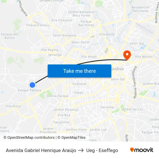 Avenida Gabriel Henrique Araújo to Ueg - Eseffego map