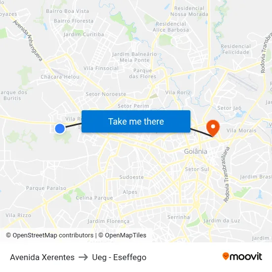 Avenida Xerentes to Ueg - Eseffego map