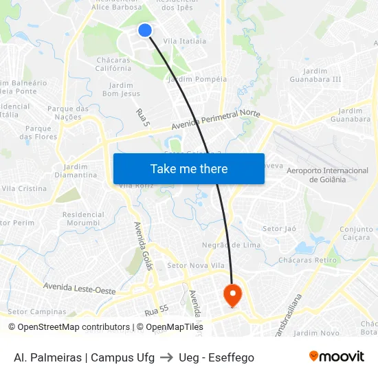 Al. Palmeiras | Campus Ufg to Ueg - Eseffego map