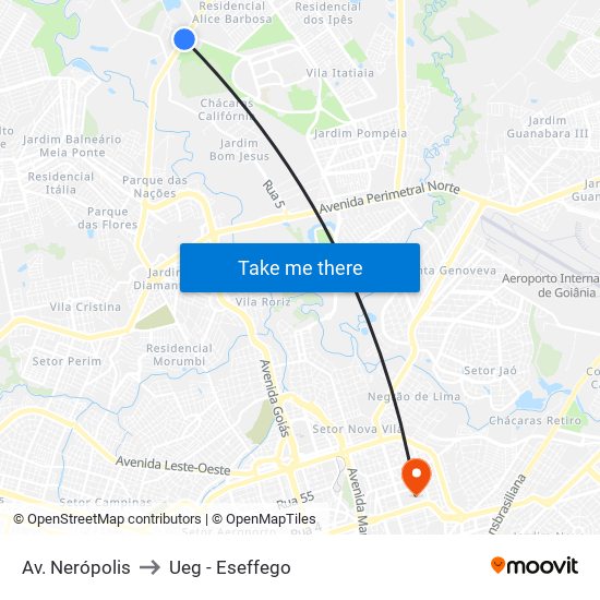 Av. Nerópolis to Ueg - Eseffego map