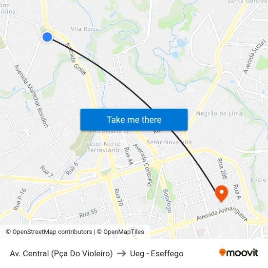 Av. Central (Pça Do Violeiro) to Ueg - Eseffego map