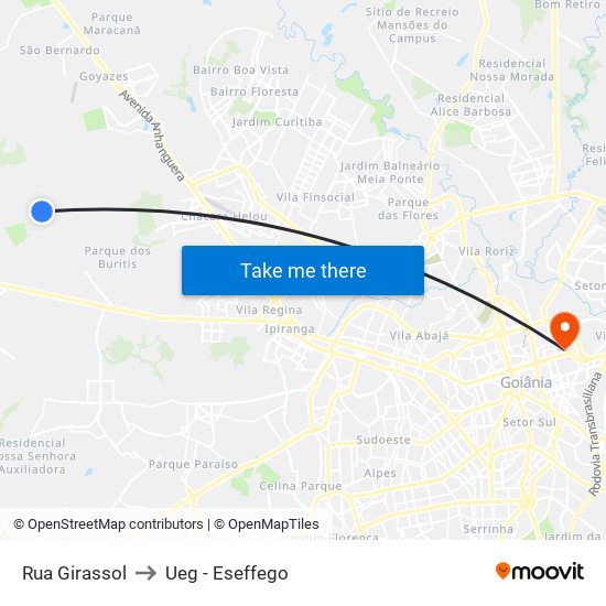 Rua Girassol to Ueg - Eseffego map