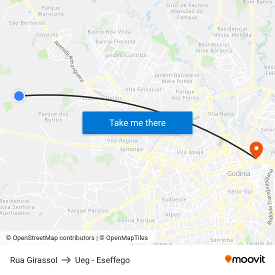 Rua Girassol to Ueg - Eseffego map