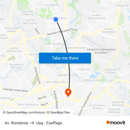 Av. Rondônia to Ueg - Eseffego map