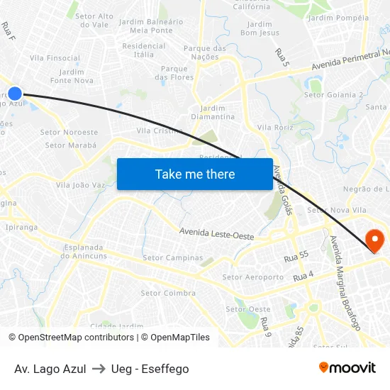 Av. Lago Azul to Ueg - Eseffego map
