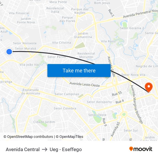 Avenida Central to Ueg - Eseffego map