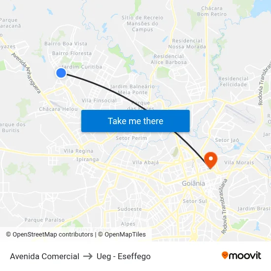 Avenida Comercial to Ueg - Eseffego map