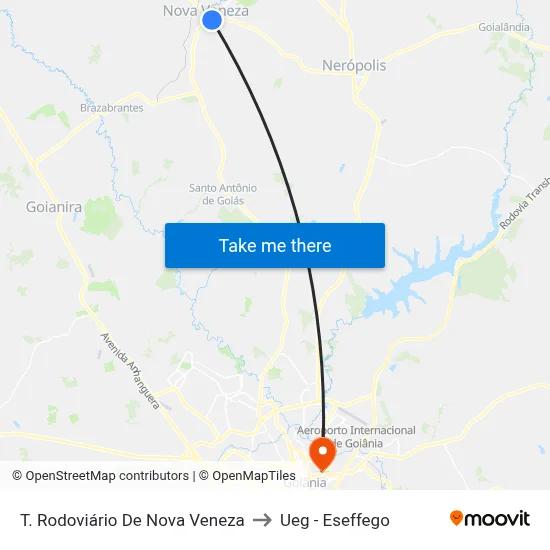 T. Rodoviário De Nova Veneza to Ueg - Eseffego map