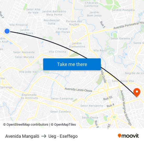 Avenida Mangalô to Ueg - Eseffego map