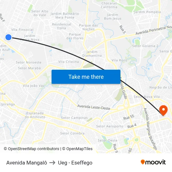 Avenida Mangalô to Ueg - Eseffego map