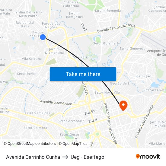 Avenida Carrinho Cunha to Ueg - Eseffego map
