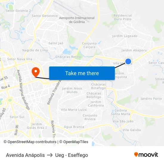 Avenida Anápolis to Ueg - Eseffego map