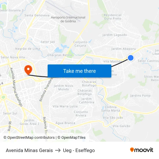 Avenida Minas Gerais to Ueg - Eseffego map