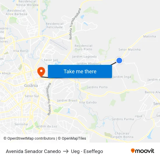 Avenida Senador Canedo to Ueg - Eseffego map