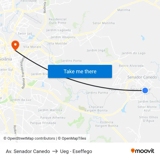 Av. Senador Canedo to Ueg - Eseffego map