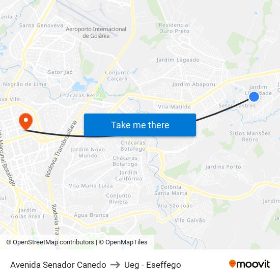 Avenida Senador Canedo to Ueg - Eseffego map