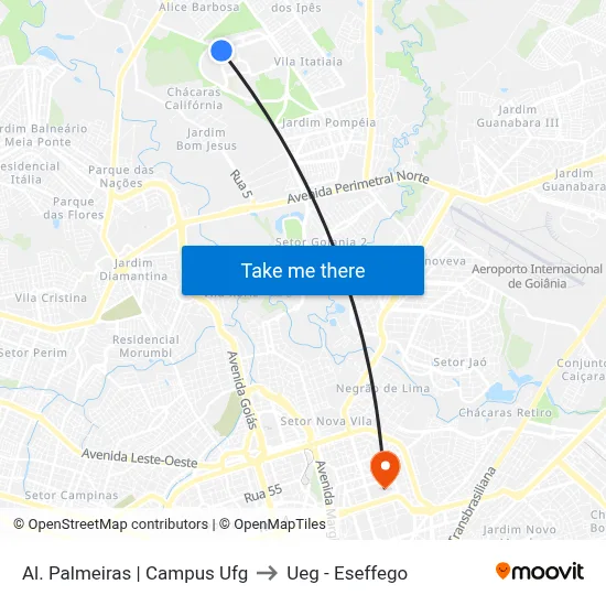 Al. Palmeiras | Campus Ufg to Ueg - Eseffego map