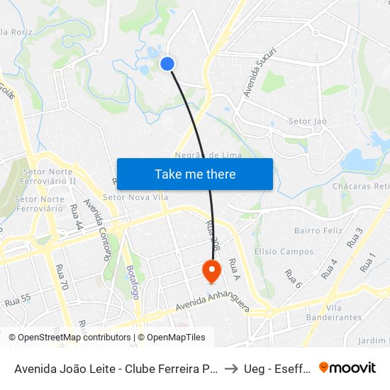 Avenida João Leite - Clube Ferreira Pacheco to Ueg - Eseffego map