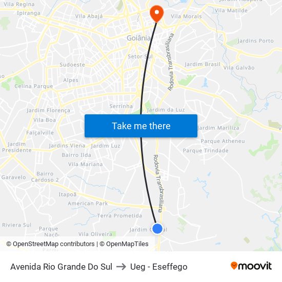 Avenida Rio Grande Do Sul to Ueg - Eseffego map