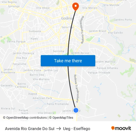 Avenida Rio Grande Do Sul to Ueg - Eseffego map