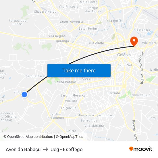 Avenida Babaçu to Ueg - Eseffego map