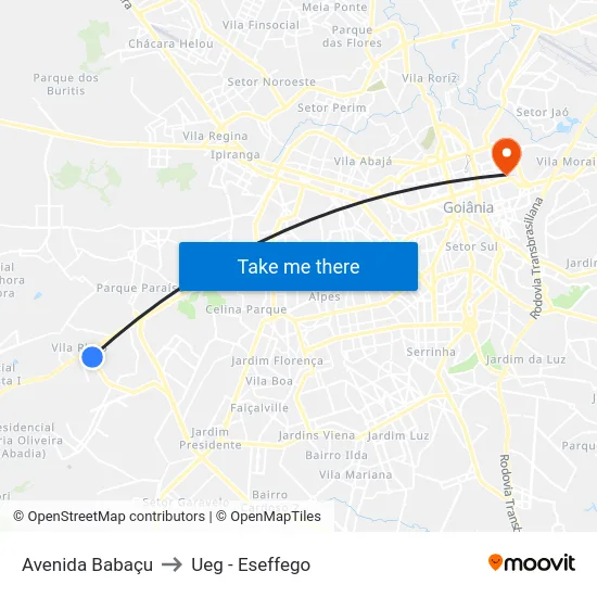 Avenida Babaçu to Ueg - Eseffego map