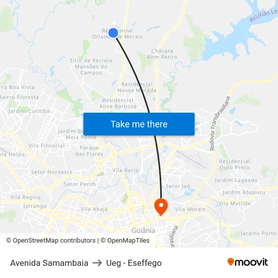 Avenida Samambaia to Ueg - Eseffego map