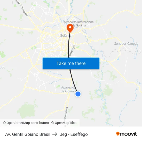 Av. Gentil Goiano Brasil to Ueg - Eseffego map