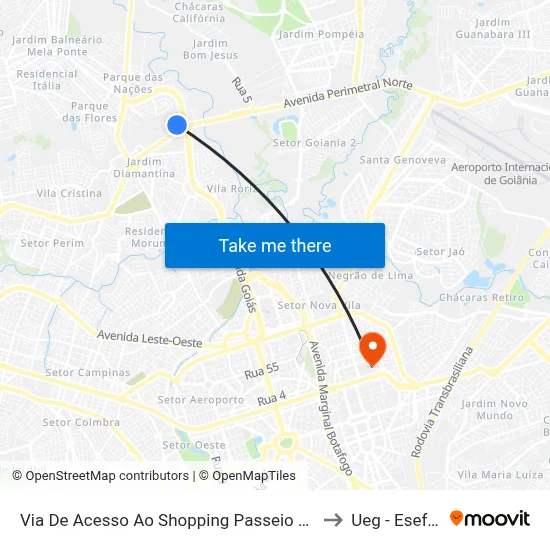 Via De Acesso Ao Shopping Passeio Das Águas to Ueg - Eseffego map