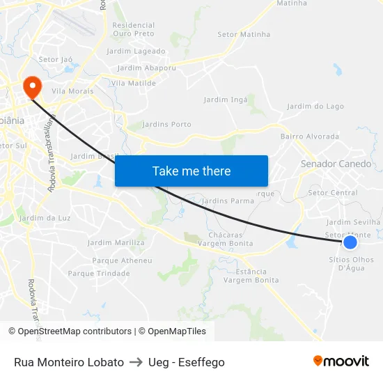 Rua Monteiro Lobato to Ueg - Eseffego map