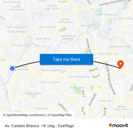 Av. Castelo Branco to Ueg - Eseffego map