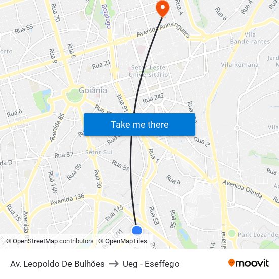 Av. Leopoldo De Bulhões to Ueg - Eseffego map