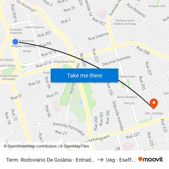 Term. Rodoviário De Goiânia - Entrada Oeste to Ueg - Eseffego map