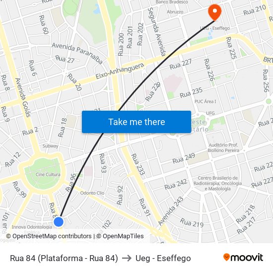 Rua 84 (Plataforma - Rua 84) to Ueg - Eseffego map