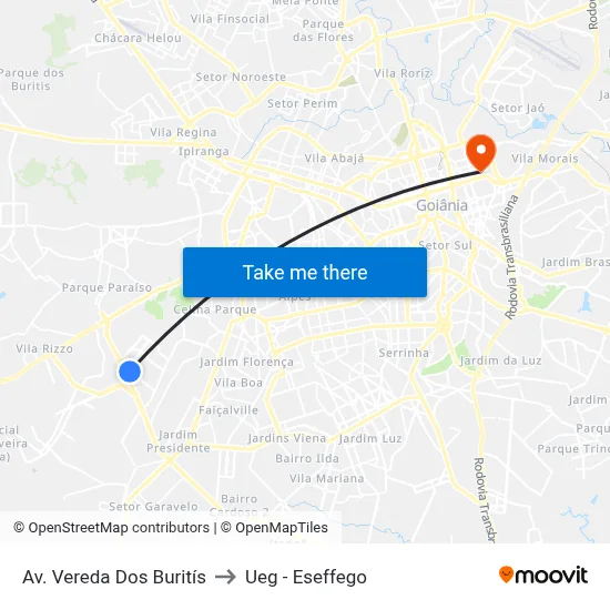 Av. Vereda Dos Buritís to Ueg - Eseffego map
