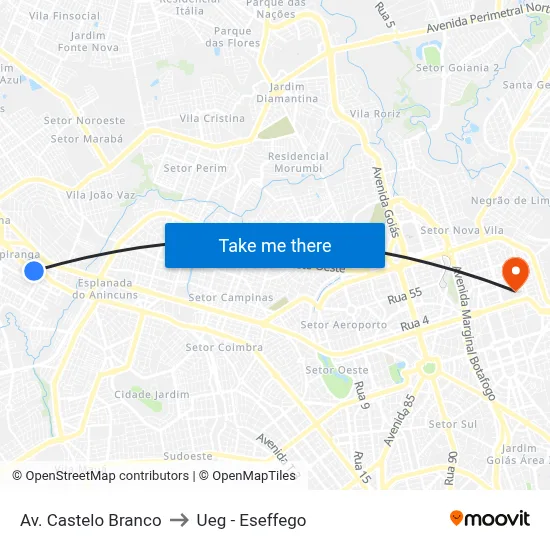 Av. Castelo Branco to Ueg - Eseffego map