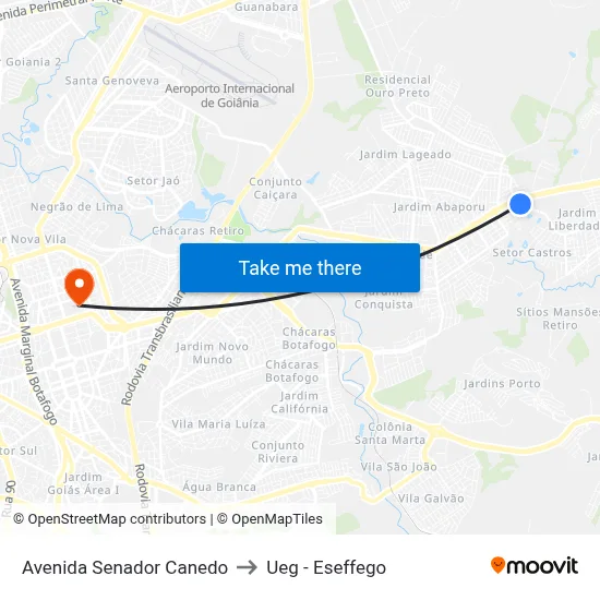 Avenida Senador Canedo to Ueg - Eseffego map